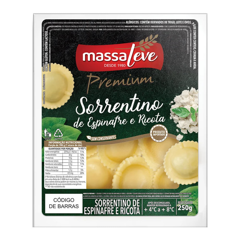 Sorrentino Ricota Espinafre Massa Leve 250g