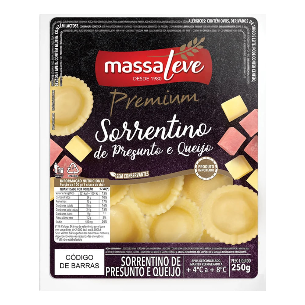 Sorrentino Presunto e Queijo Massa Leve 250g