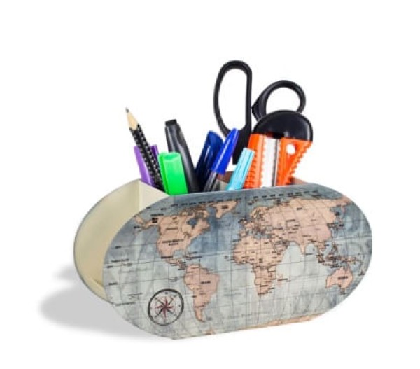 Encontraproduto.com.br - PORTA CANETA DUPLO MAPA MUNDI VINTAGE