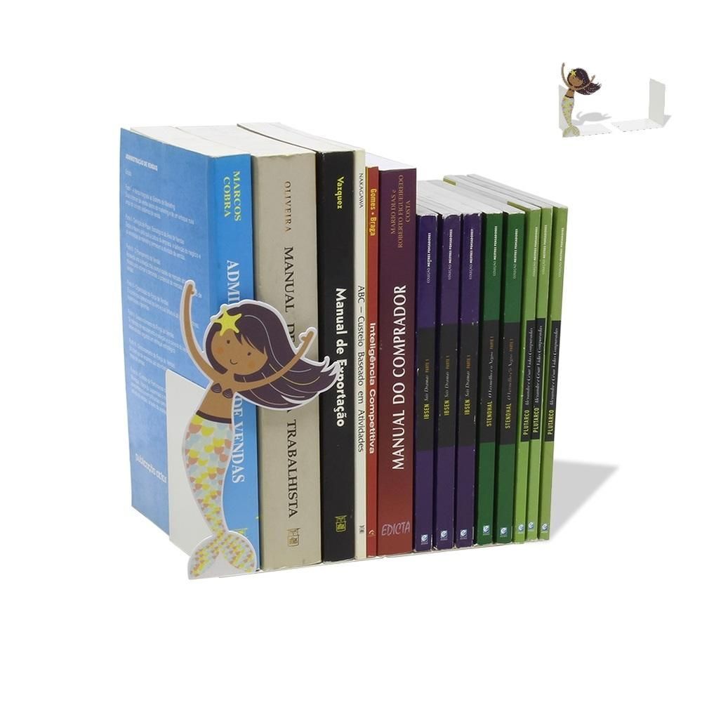 Encontraproduto.com.br - Aparador De Livros Sereia Suporte Bibliocanto Quarto Apoiador Aco Porta Jogos Escritorio