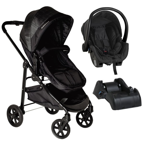 Encontraproduto.com.br - Carrinho Bebe Até 15Kg Infantil Berço Passeio Moises Travel System 3em1 Olympus Galzerano Xadrez + Bebê Conforto + Base