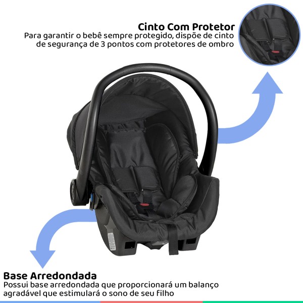 Encontraproduto.com.br - Carrinho Bebe Até 15Kg Infantil Berço Passeio Moises Travel System 3em1 Olympus Galzerano Xadrez + Bebê Conforto + Base