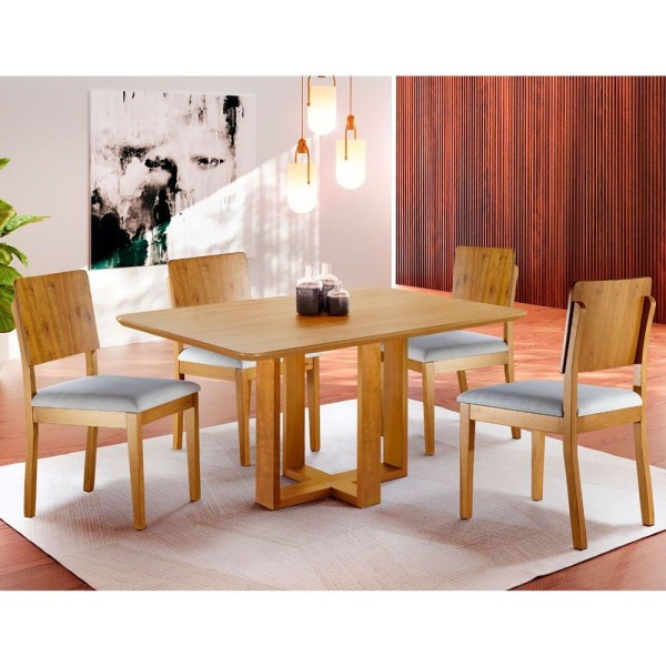 Encontraproduto.com.br - Conjunto Sala De Jantar 4 Lugares Vitoria E Madeira Maciça Amendoa Móveis Mix Amendoa