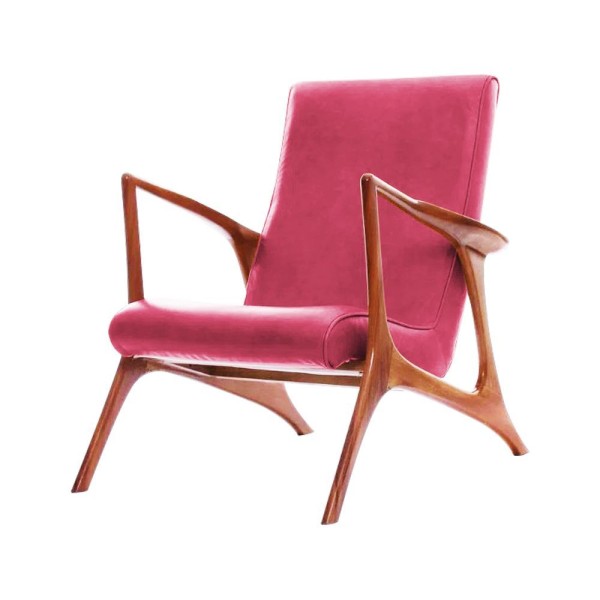 Poltrona Luxo Couro Sintético Rosa Vk Anos 50 Cor Rosa