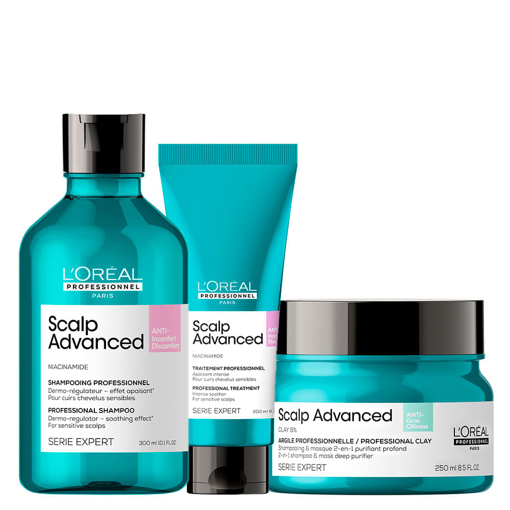 Kit LOréal Professionnel  Serie Expert Scalp Advanced - Shampoo 300 ml + Tratamento Calmante Intensivo 200 ml + Máscara de Tratamento 2 em 1 250 ml
