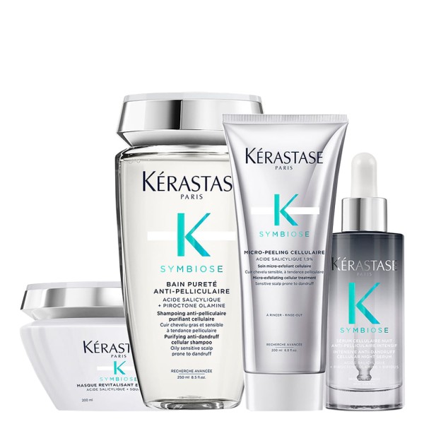 Encontraproduto.com.br - Kit Kérastase Symbiose - Shampoo Bain Pureté 250 ml + Tratamento Anticaspa 200 ml  + Máscara de Nutrição 200 ml + Sérum Noturno Anticaspa 90 ml