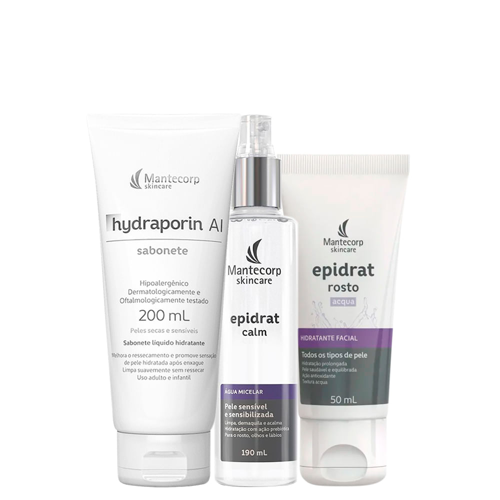 Kit Facial Mantecorp Epidrat - Sabonete de Limpeza Hydraporin 200 g + Água Micelar 190 ml  + Hidratante Acqua 50 ml