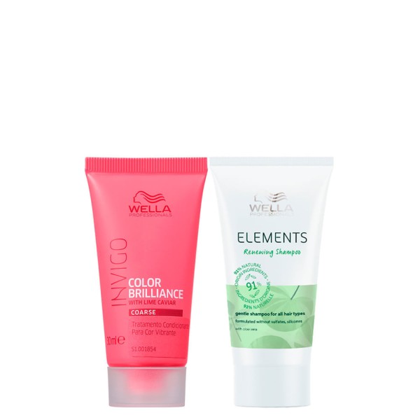 Encontraproduto.com.br - Kit Wella Professionals - Shampoo Elements Renewing 30 ml + Máscara Invigo Brilliance 30 ml