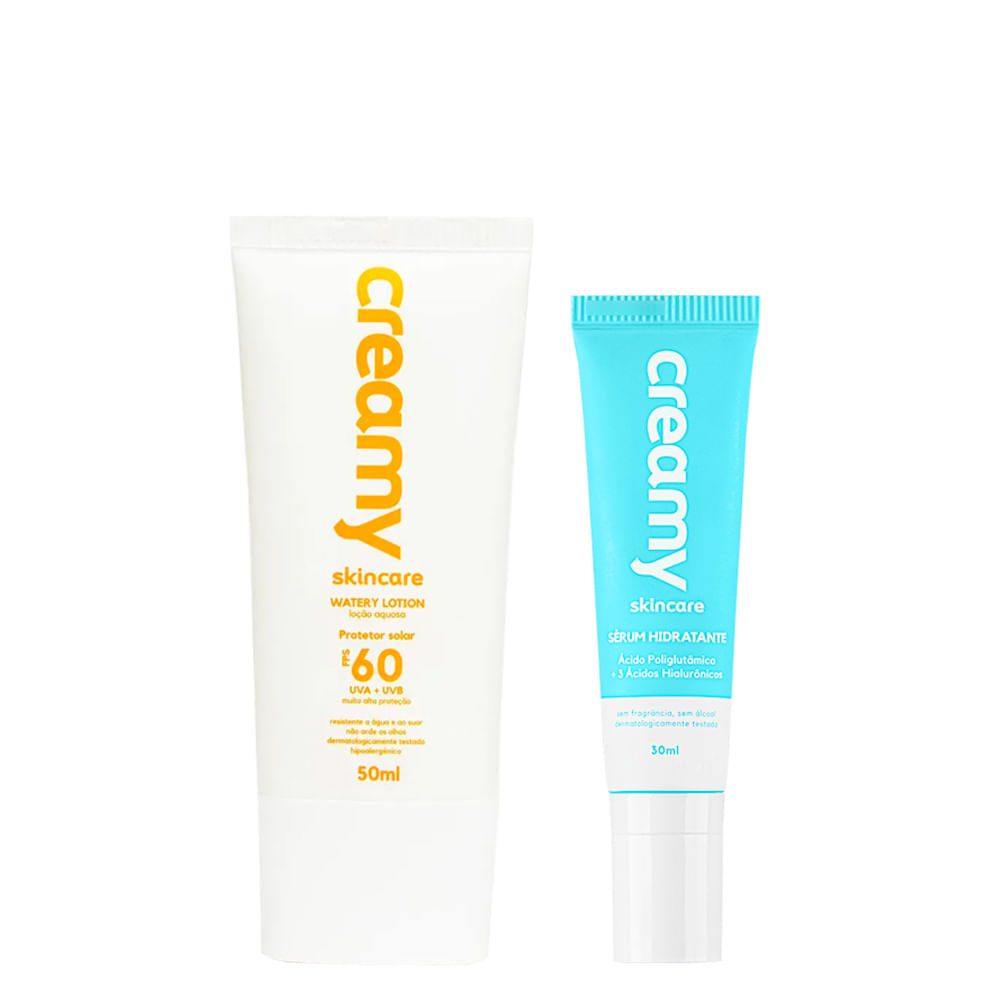 Kit Facial Creamy - Watery Lotion Protetor Solar Fps60 50 ml + Drops Sérum Hidratante 30 ml