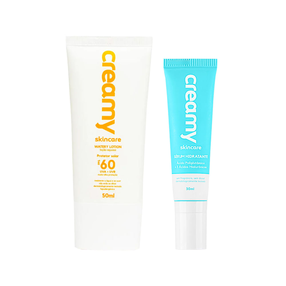 Kit Facial Creamy - Watery Lotion Protetor Solar Fps60 50 ml + Drops Sérum Hidratante 30 ml