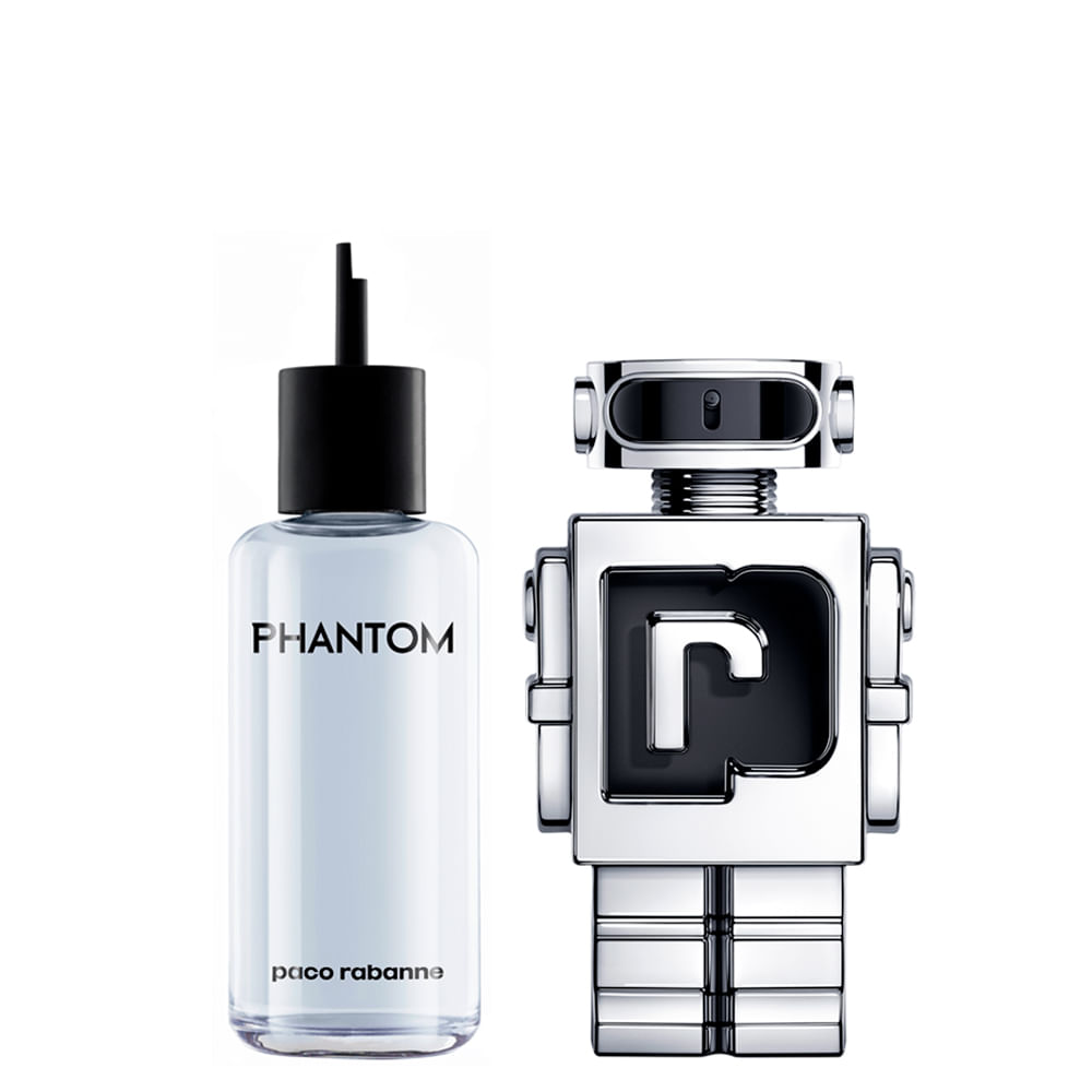 Encontraproduto.com.br - Kit Perfume Paco Rabanne Phantom Masculino Eau de Toilette 200 ml Refil + Perfume 150 ml Recarregável