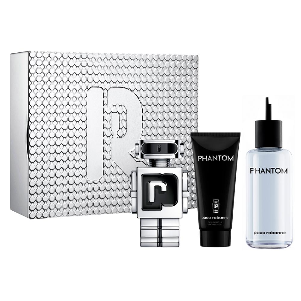 Encontraproduto.com.br - Kit Perfume Paco Rabanne Phantom Masculino Eau de Toilette 100 ml + Gel de Banho 100 ml + Perfume 200 ml Refil