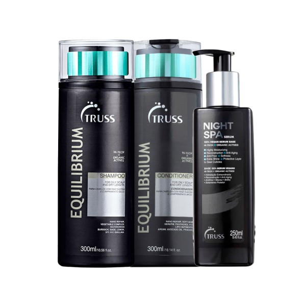 Encontraproduto.com.br - Kit Truss Equilibrium Shampoo 300 ml + Condicionador 300 ml + Sérum Night Spa 250 ml