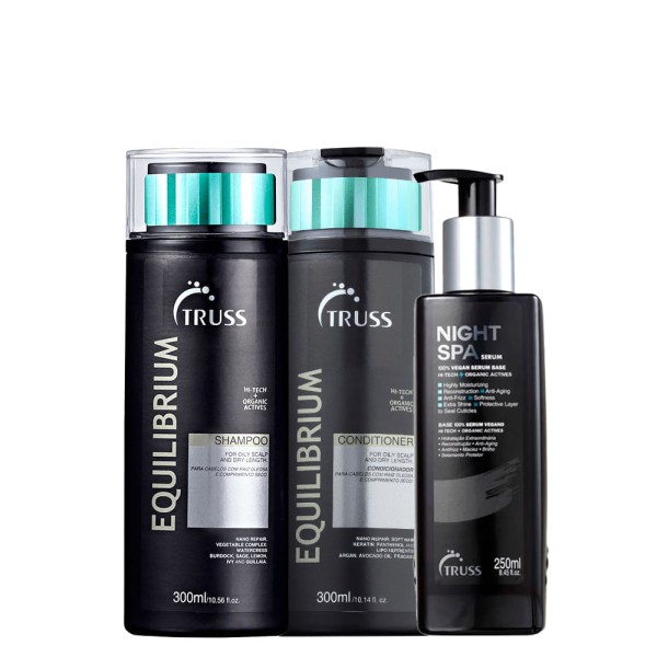 Encontraproduto.com.br - Kit Truss Equilibrium Shampoo 300 ml + Condicionador 300 ml + Sérum Night Spa 250 ml