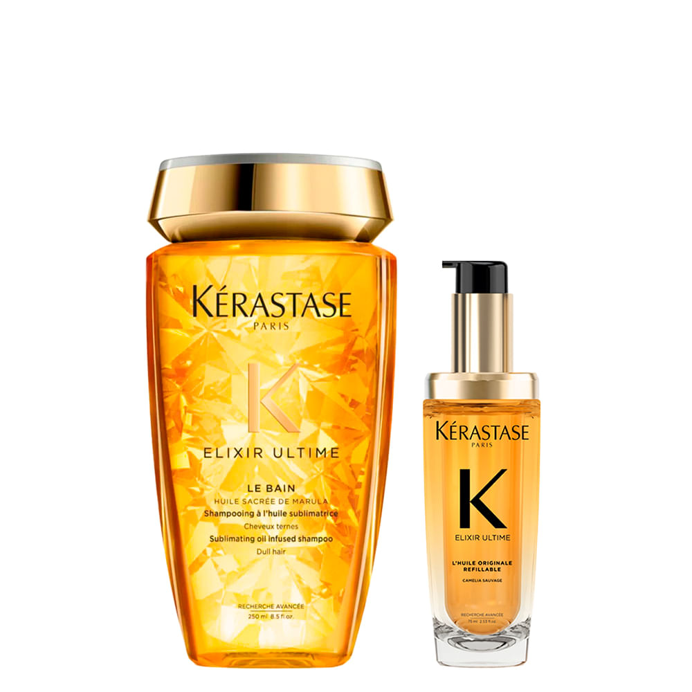 Encontraproduto.com.br - Kit Kérastase Elixir - Óleo Capilar Elixir Ultime Lhuile Originale 75 ml + Shampoo Elixir Ultime Bain 250 ml