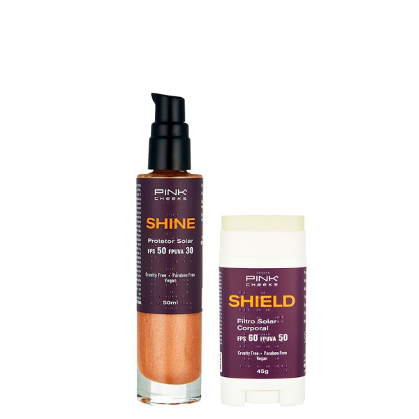 Encontraproduto.com.br - Kit Pink Cheeks - Protetor Solar Corporal Com Iluminador Shield Fps 50 Fpuva 30 50 ml + Protetor Solar Corporal Shield Fps 60 Fpuva 50 45 g