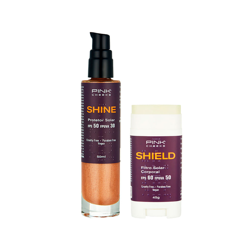 Encontraproduto.com.br - Kit Pink Cheeks - Protetor Solar Corporal Com Iluminador Shield Fps 50 Fpuva 30 50 ml + Protetor Solar Corporal Shield Fps 60 Fpuva 50 45 g