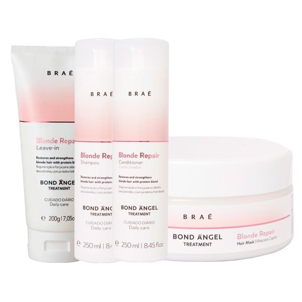 Kit Braé Blonde Repair - Shampoo 250ml - Condicionador 250ml - Máscara 250g - Leave-In 200ml