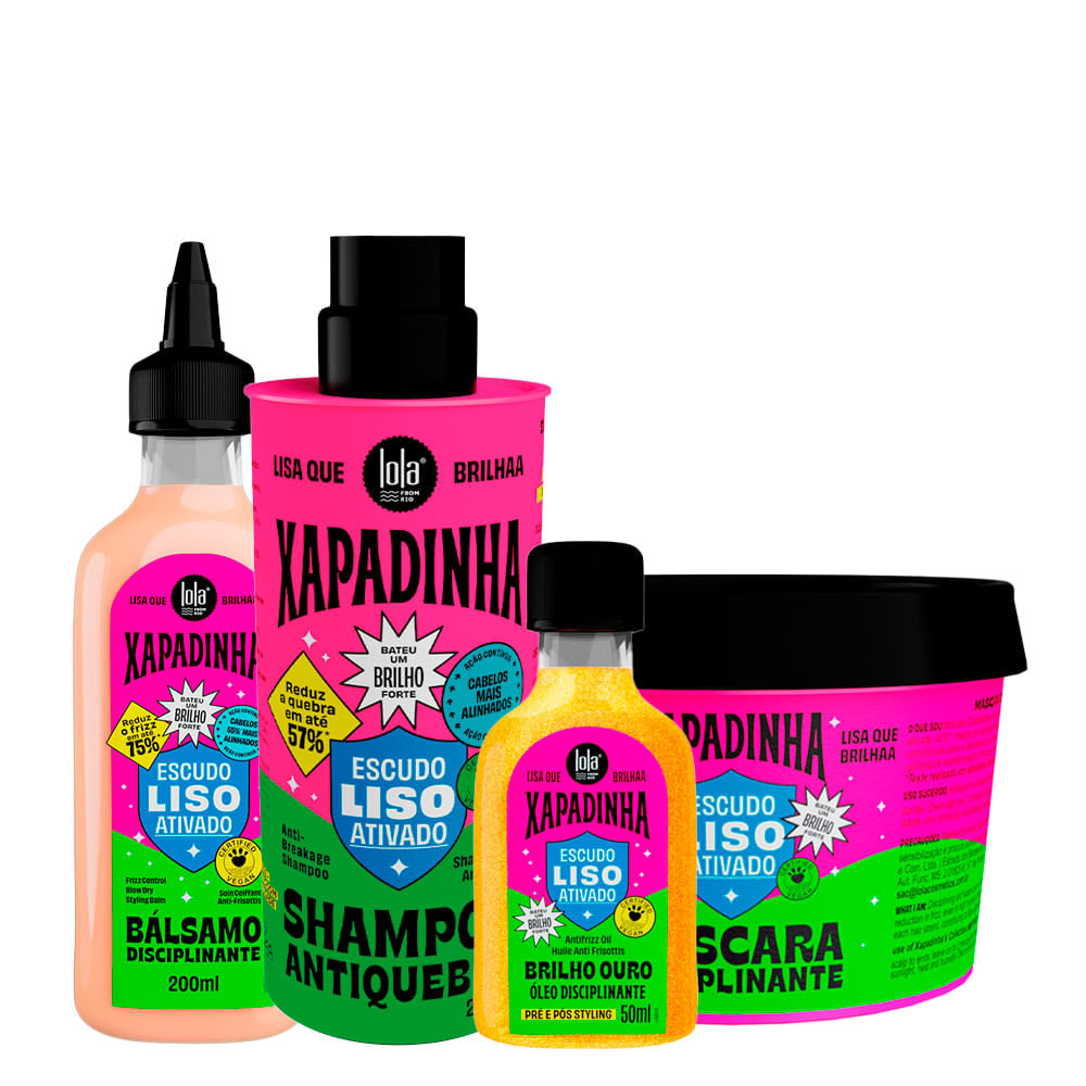 Kit Lola From Rio Xapadinha Escudo Liso Ativado - Shampoo 250 ml + Máscara 100 g + Leave-In 200 ml + Óleo 50 ml