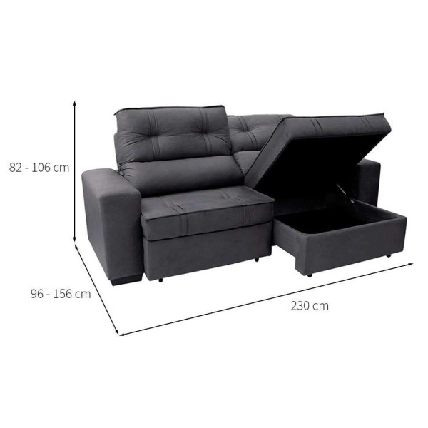 Encontraproduto.com.br - Sofá 3 Lugares Retrátil e Reclinável com Baú Lottus Suede Grafite