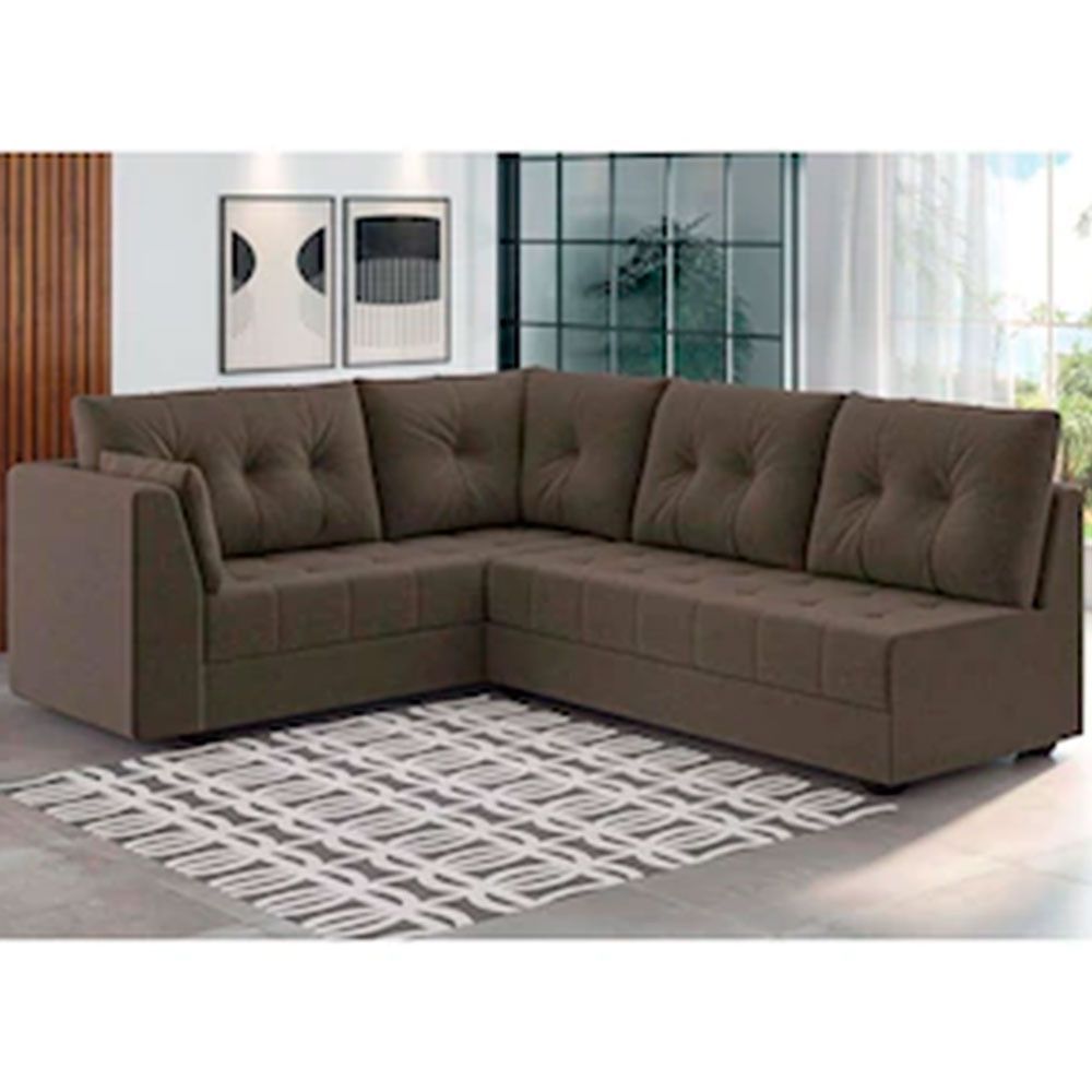 Sofá De Canto 6 Lugares Linoforte Toronto Com Revestimento Em Tecido Suede Castor