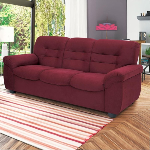 Sofá de 3 Lugares Linoforte Stillus II com 204 cm de Largura e Revestido em Tecido Suede Vermelho Carmin