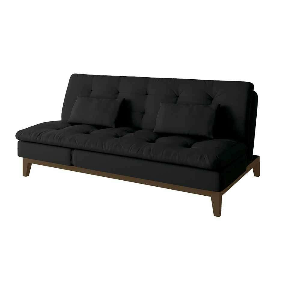 Sofá-Cama 3 Lugares Casal Amanda com Pés de Madeira Preto