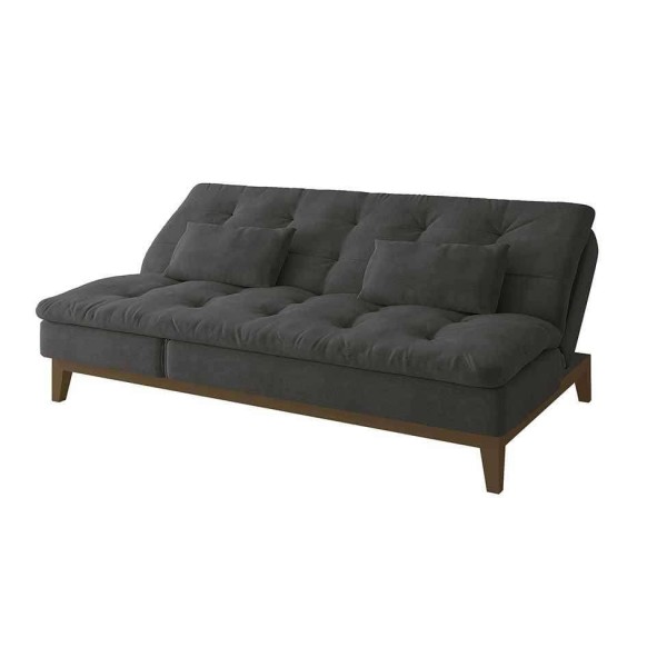 Encontraproduto.com.br - Sofá-Cama 3 Lugares Casal Amanda com Pés de Madeira Suede Cinza