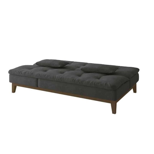 Encontraproduto.com.br - Sofá-Cama 3 Lugares Casal Amanda com Pés de Madeira Suede Cinza