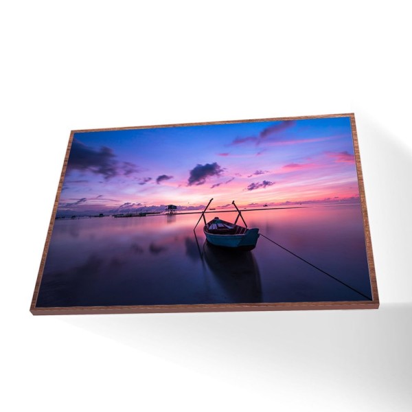 Quadro Barco Céu Rosa Vinil Sem Vidro Tamanho-moldura 60x40 Baixa Cor Madeira