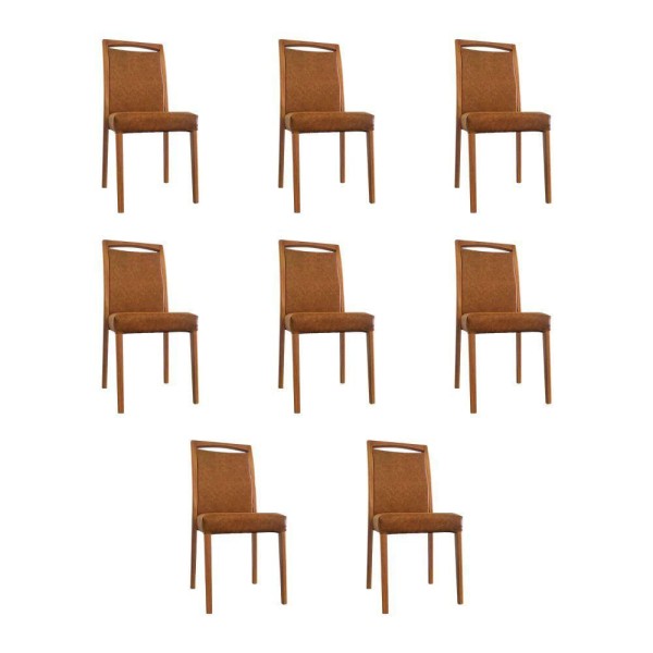 Kit 8 Cadeiras De Jantar Estofadas Jade Corino Caramelo Base Madeira Maciça Mel