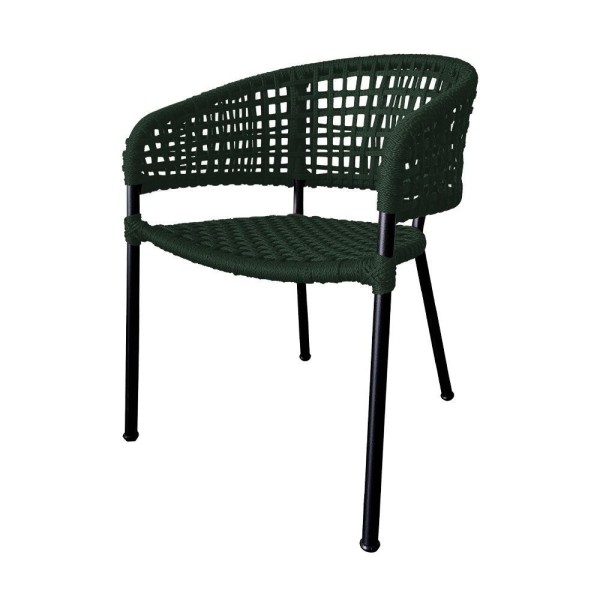 Encontraproduto.com.br - Kit 2 Cadeiras Sol Corda Náutica Base Em Alumínio Preto-verde Musgo - Cor: Verde