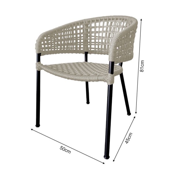 Encontraproduto.com.br - Kit 2 Cadeiras Sol Corda Náutica Base Em Alumínio Preto-areia - Cor: Bege
