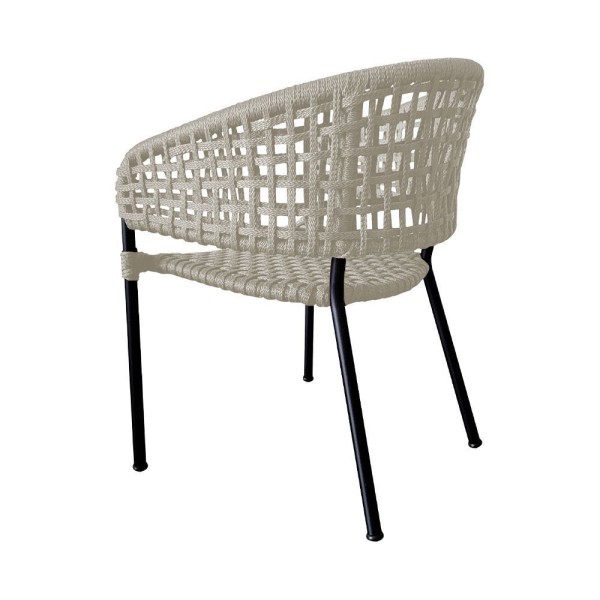 Encontraproduto.com.br - Kit 2 Cadeiras Sol Corda Náutica Base Em Alumínio Preto-areia - Cor: Bege