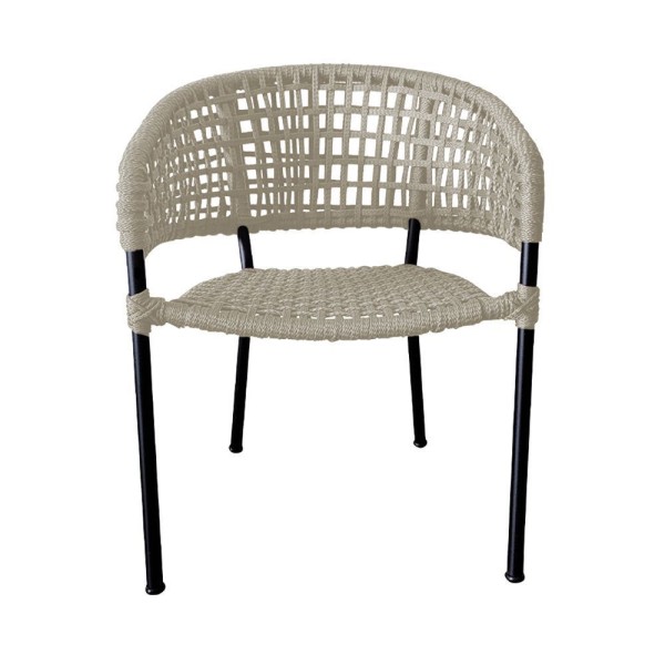 Encontraproduto.com.br - Kit 2 Cadeiras Sol Corda Náutica Base Em Alumínio Preto-areia - Cor: Bege