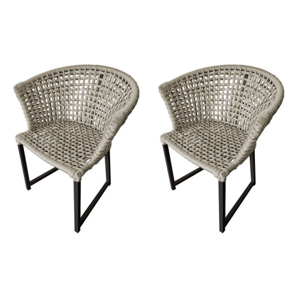 Encontraproduto.com.br - Kit 2 Cadeiras Salinas Corda Náutica Base Em Alumínio Preto-areia - Cor: Bege