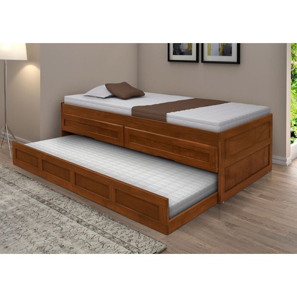 Encontraproduto.com.br - Cama Solteiro Giovana Com Cama Auxiliar E Duas Gavetas Em Madeira Maciça Castanho Marrom