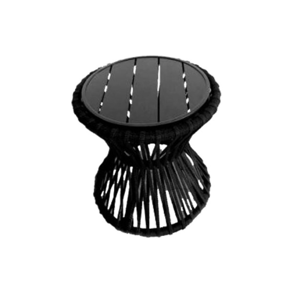 Encontraproduto.com.br - Mesa De Centro Sol Em Corda Náutica E Base Em Alumínio Preta 50cm Preta - Cor: Preto