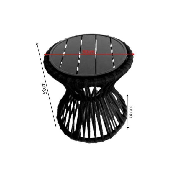 Encontraproduto.com.br - Mesa De Centro Sol Em Corda Náutica E Base Em Alumínio Preta 50cm Preta - Cor: Preto