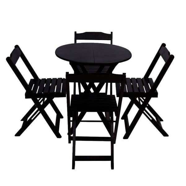 Encontraproduto.com.br - Conjunto De Mesa Dobravel Para Bar E Café De Madeira 90cm Redondo Com 4 Cadeiras Preto - Preto