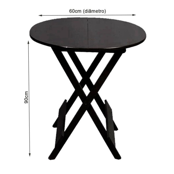 Encontraproduto.com.br - Jogo De Mesa Dobravel De Madeira 60cm Redondo Com 4 Banquinhos Dobraveis Preto - Preto