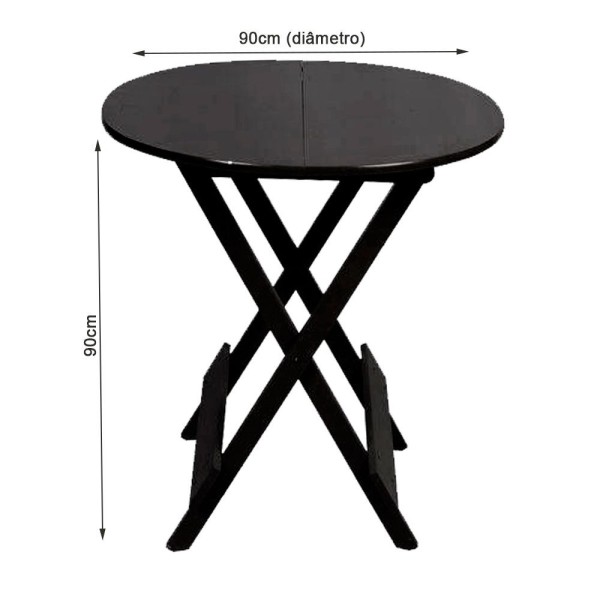 Encontraproduto.com.br - Conjunto De Mesa Dobravel Para Restaurante De Madeira 90cm Redondo Com 4 Cadeiras Preto - Preto