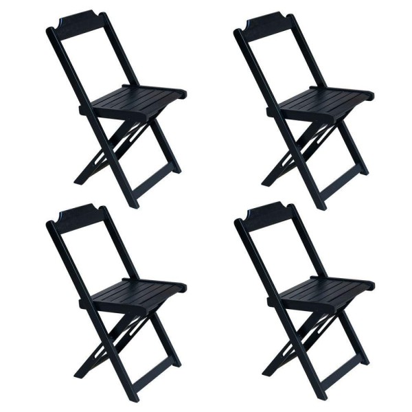 Encontraproduto.com.br - Conjunto De Mesa Dobravel Para Bar E Café De Madeira 90x90 Com 4 Cadeiras Preto - Preto