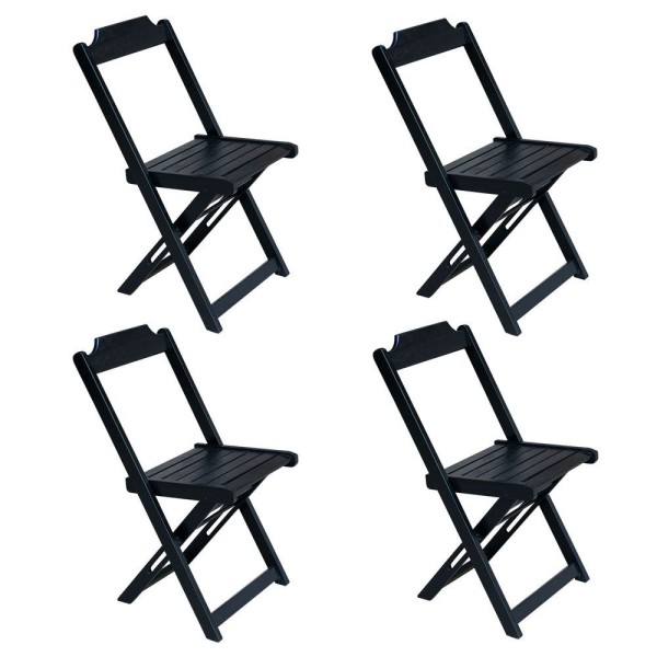 Encontraproduto.com.br - Conjunto De Mesa Dobravel Para Bar E Café De Madeira 90x90 Com 4 Cadeiras Preto - Preto