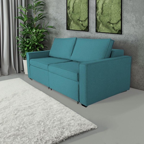 Encontraproduto.com.br - Sofá Retrátil Bipartido Cardeal Linho Azul índigo 2,60m