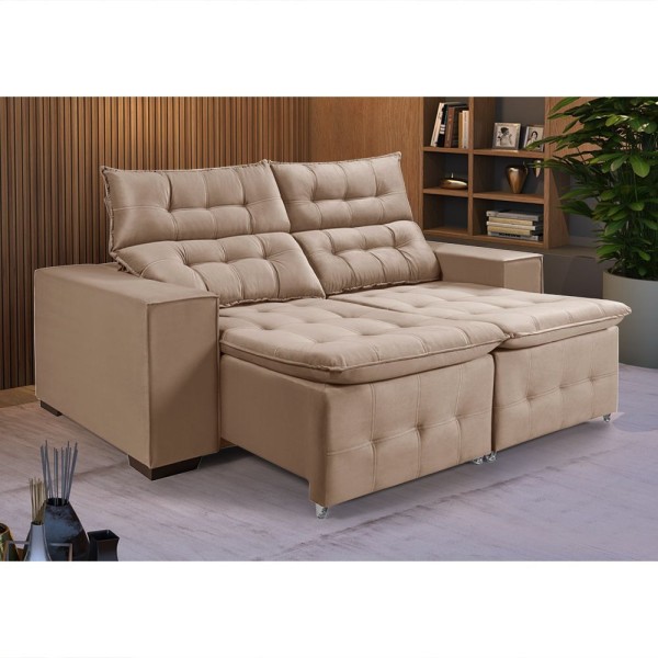 Sofá Retratil Reclinável Pillow 1,90 Veludo Castor Marrom