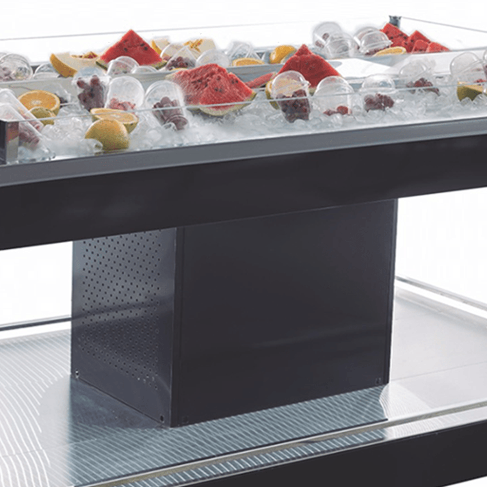 Encontraproduto.com.br - Expositor Refrigerado Self Service Linha Suprema RF-372 Frilux - 200CM Refrigeração Estática Cuba Dupla em Inox Iluminação Led 0 a +10 °C