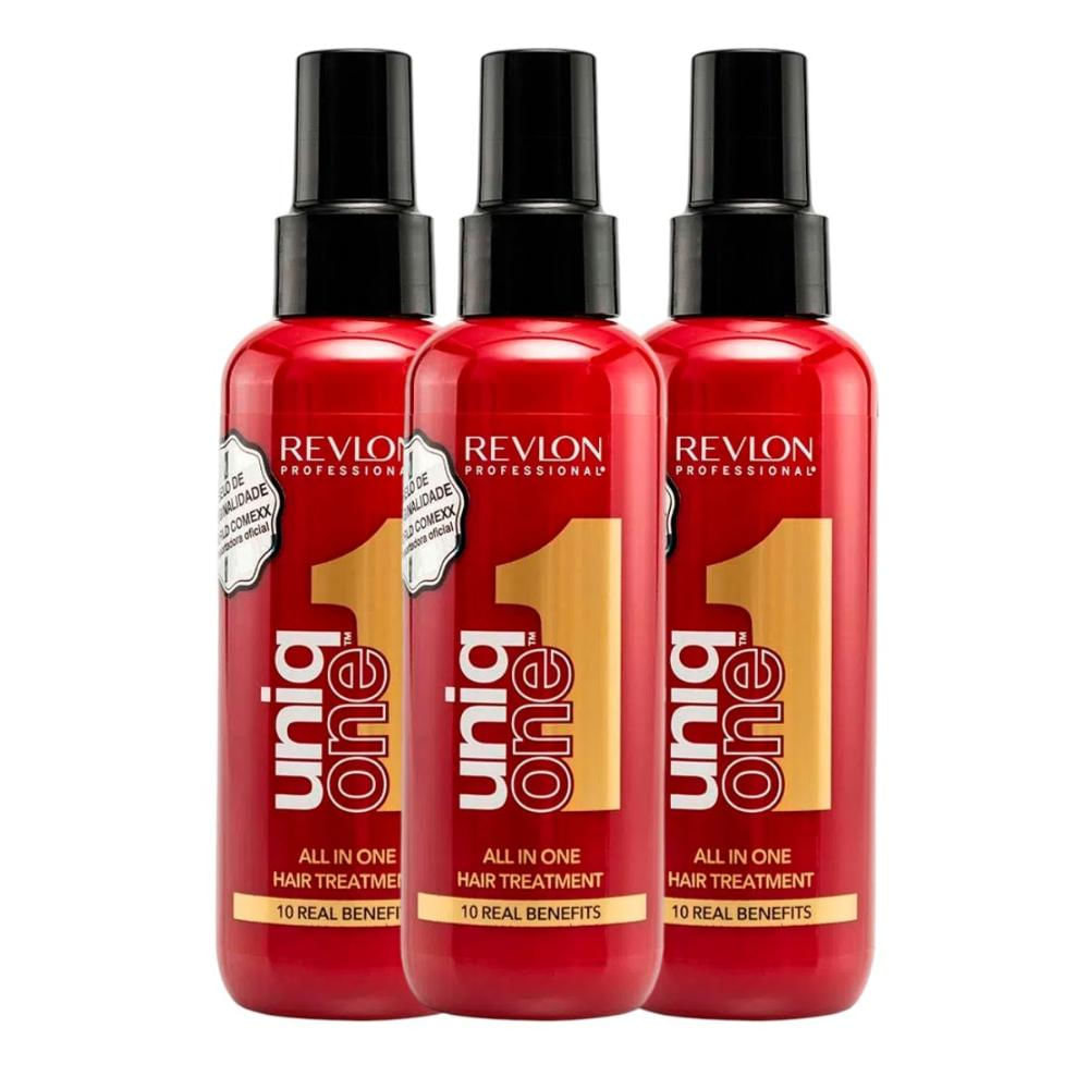 Encontraproduto.com.br - Kit Revlon 3 Uniq One All In One Leave In Vermelho 150ml