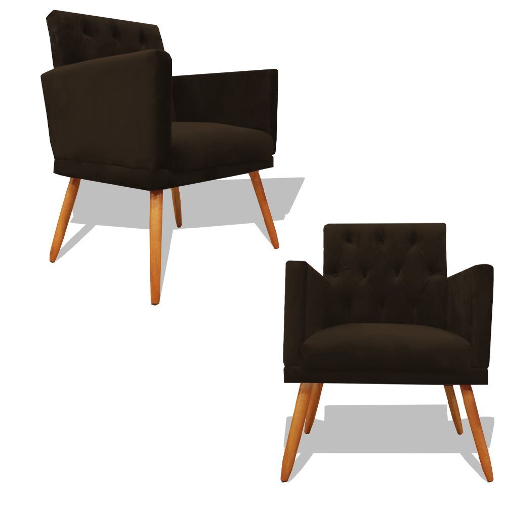 Encontraproduto.com.br - Kit 2 Poltronas Nina Retro Suede Pés Palitos Marrom