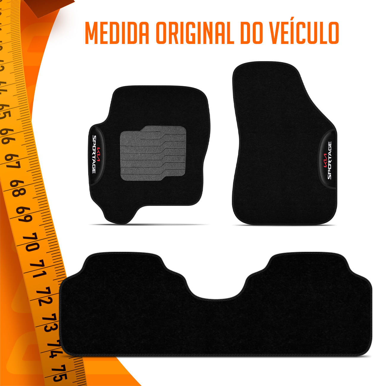 Encontraproduto.com.br - Jogo de Tapetes Kia Sportage 2010 2011 Carpete Preto com Grafia Bordada 3 Peças